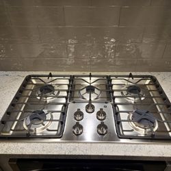 GE 36 Inch 5 Burner Stainless Steel Gas Cooktop 