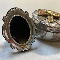 Vintage Ornate Silver Plated Rococo Scroll work Small Oval  Picture Frame