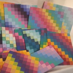 Hand-Painted Squares – Acrylic on Canvas (Set of 14)