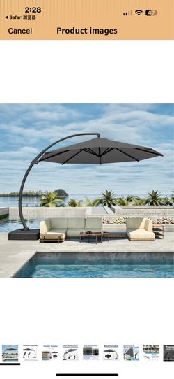 11FT Cantilever Umbrella with Base Large Curvy Outdoor Aluminum Offset Umbrella w/ 360° Rotation, UV Resistant Canopy for Patio, Garden, Backyard, Gra