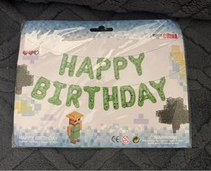 Minecraft Themed Happy Birthday Balloon Set plus 10 foil themed game balloons