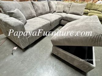 NEW Modern Fabric Sectional Sofa and Chaise Lounge Set and FREE STORAGE OTTOMAN Designer Ashley Style BIG Couch SALE Furniture Warehouse Clearance