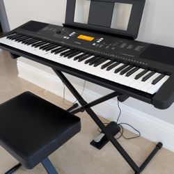 YAMAHA PSR-EW300 SA 76-Key Portable Keyboard, with Stand, 2 Power Supplies, Bench and Assignable Piano Sustain Foot Pedal
