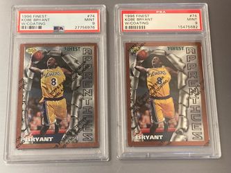 Lot of 2 Kobe Bryant 1996-97 Topps Finest PSA 9 with coating # 74 MINT graded rookie card.