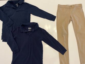 3- Piece Girls Uniform Bundle (2 Navy Long Sleeve Polos, 1 Pair of Khakis) Size Medium