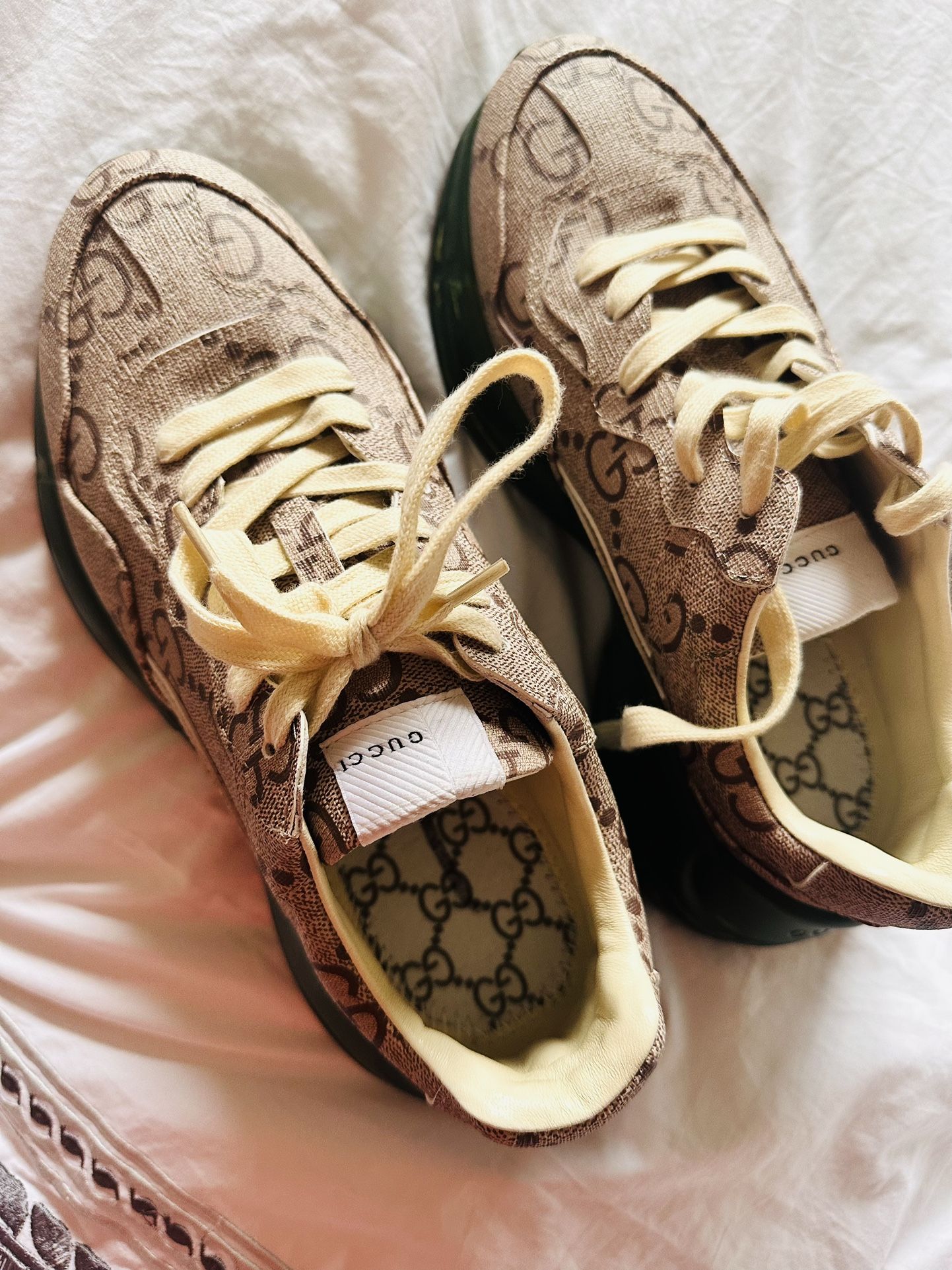 GUCCI RHYTON JUMBO GG COATED CANVAS SNEAKERS BROWN/GREEN SIZE 41 LIKE NEW