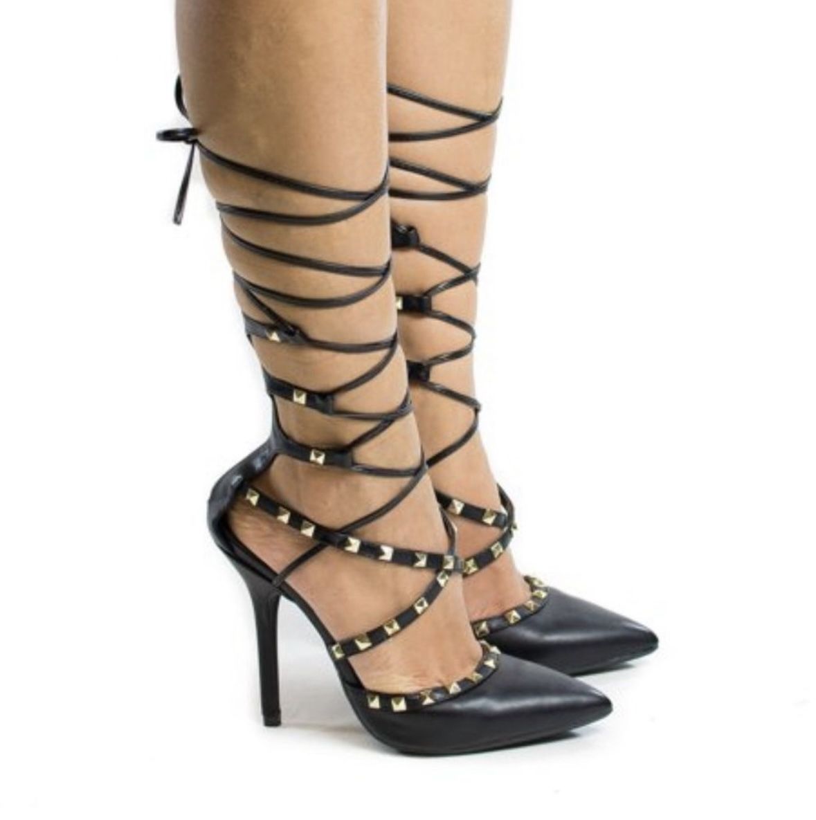 Wild Diva Lounge Studded Black Strappy Heels size 10 Brand New