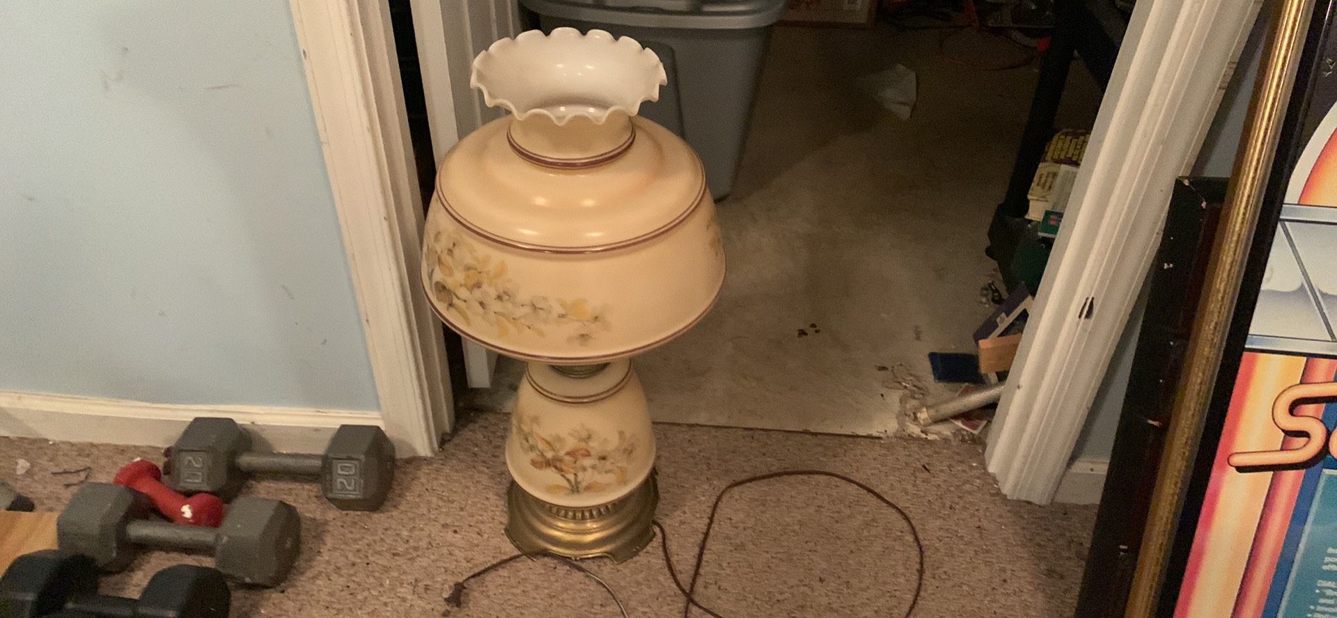 Hurricane Lamp Antique Off White Floral