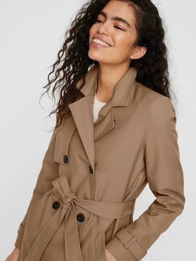 Halogen Double-Breasted Belted Trench Coat in Khaki Size Med