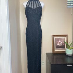 Stenay vintage 80’s beaded black halter evening gown.