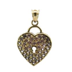 Woman’s Ladies 10k Yellow Gold Pink CZ Heart Lock Charm Pendant For Necklace GP3118994