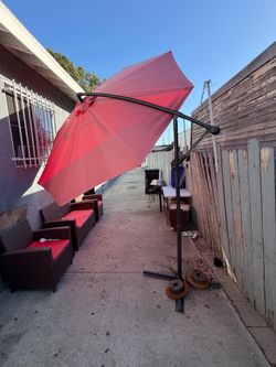 Red Cantilever Patio Umbrella with Base
