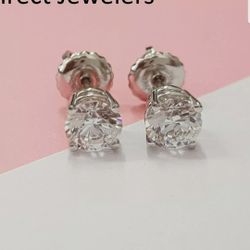 GENUINE 2 CT (1 CT EA) 14 KT CLEAR MOISSANITE EARRINGS