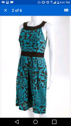ELIZA J BROWN AQUA LINEN FLORAL PRINT SLEEVELESS DRESS SIZE 6