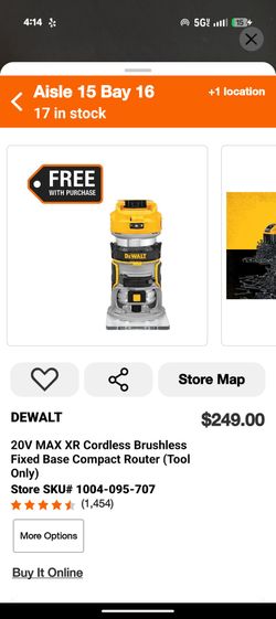 DEWALT 20V MAX XR Cordless Brushless Fixed Base Compact Router – New (Tool Only)