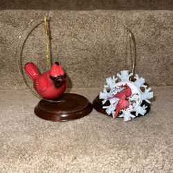 Cardinal Red Bird Set of 2 Christmas ornament snowflake