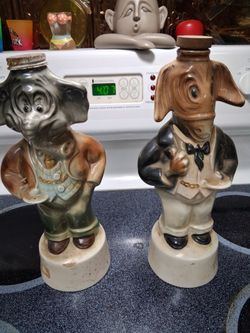 Republican and Democrat donkey and elephant decanters