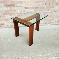 Mid Century Modern Solid Walnut and Glass Side Table Vintage