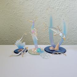 Set of 3 Glass Baron  With Swarovski Crystals - Needs Regluing, Dolphin Mermaid turtle. 