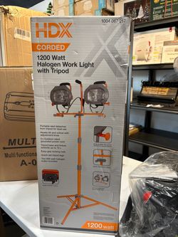 1200W Dual Head Halogen Work Light with 72” Adjustable Tripod Stand – Portable Jobsite Light