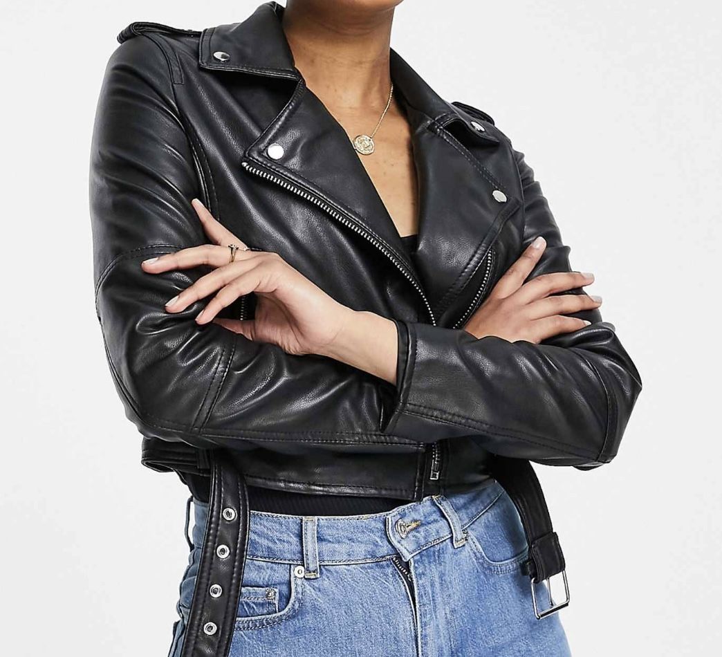 Pull & Bear Faux Leather Moto Biker Jacket Size S Black, Zippers