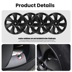 Tesla Model Y Wheel Cover Hubcaps 19-Inch Hub Cap Replacement ABS Cover Set of 4 Matte Black 2020-2023 Model Y Accessories