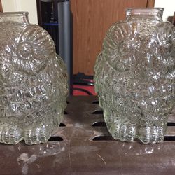 2 Vintage Wise Old Owl Clear Glass Banks