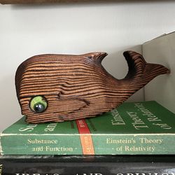 Eclectic Wooden Whale Carving, Unique Mid Century Mod Decor