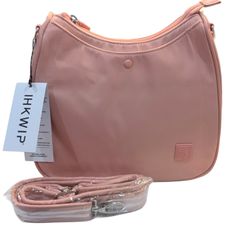 IHKWIP Water Repellent Side Stripe Saddle Shoulder Crossbody Bag in Ballet Pink and White 