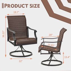 2415g $130  Swivel Patio Chairs Set of 2, High Back Brown Wicker Dining Sets Heavy Duty Outdoor Dining Chairs, Extra-Large Water-Fall Seat, Rattan Por