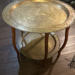 Vintage Brass Tray 2-Tier Side Table – Made in Hong Kong