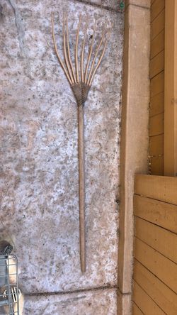 Vintage wooden Hay Fork PitchFork with Real Animal Leather Made in India 66 inches Tall