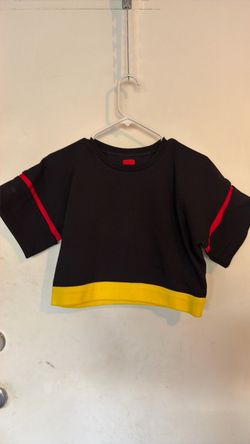 Black Crop Top with Red and Yellow Trim