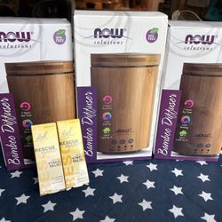 Three New Bamboo Diffusers by Now Foods Solutions with Stress Relief Diffuser Oil