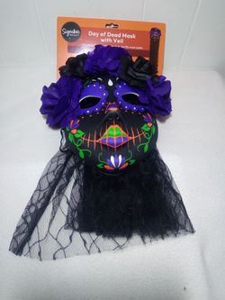 Day of the Dead  Mask with Veil Sugar Skull