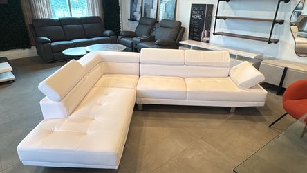 White Leather Sectional Sofa with Chaise