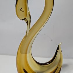 Vintage 14.5 Inch Amber Art Glass Swan Figurine Hand Blown Collectible Sculpture