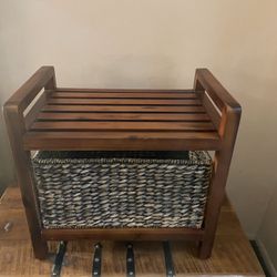 Solid Wooden Bench with Storage Basket