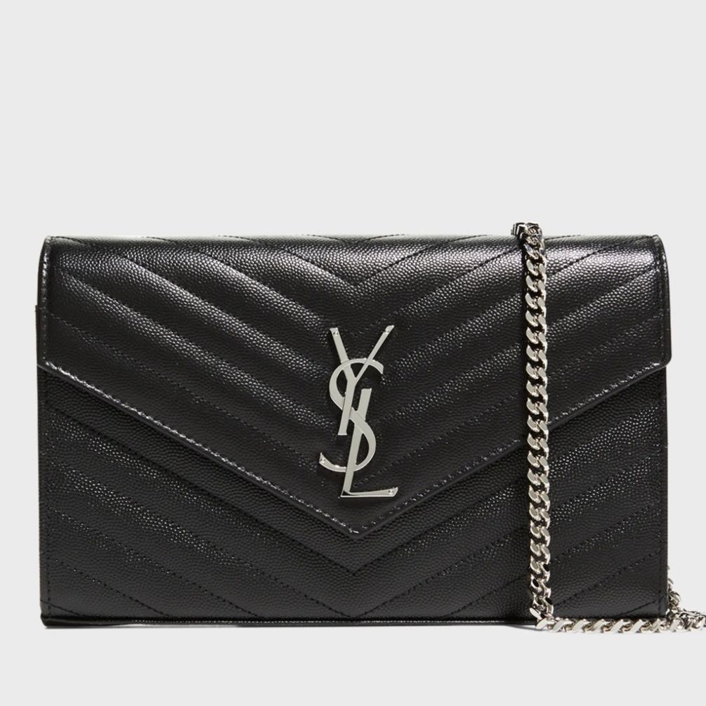 YSL Monogram Large Wallet on Chain in Grained Leather  With Authenticity 