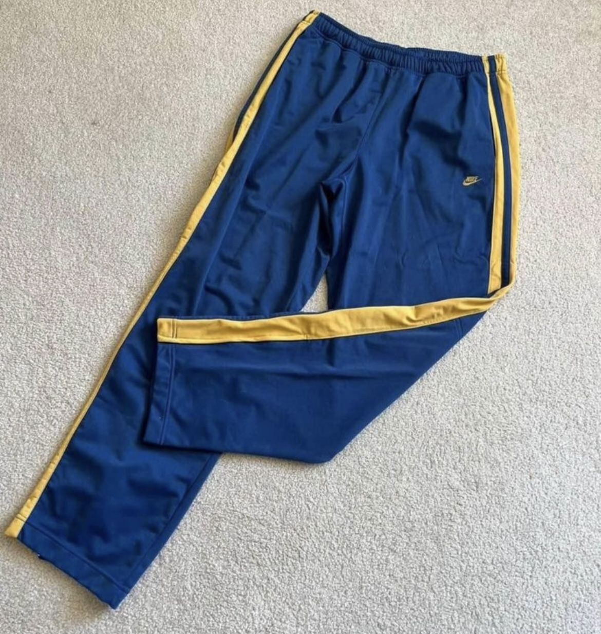 Vintage 1970s 1980s 🤷♀️🤷♀️ Blue with Gold Stripe Nike Orange Swoosh Track Pants - Like New
