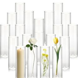 20 Pack 5.9" Tall x 1.8" Diameter Clear Glass Cylinder Vases - Multi-Use Flower Vase, Hurricane & Floating Candle Holders for Wedding Centerpieces