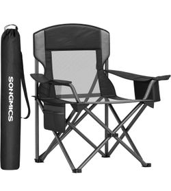 Camping Chair, Folding Oversized Chair, Comfortable and Heavy-Duty, 352 lb Weight Capacity, Adjustable Armrests with Cooler Bag, Storage Bag, Breathab