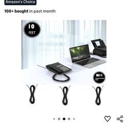 Telephone landline Extension Cord Cable Cord with Standard RJ-11 6P4C Plug (10Ft-3Pack, Black