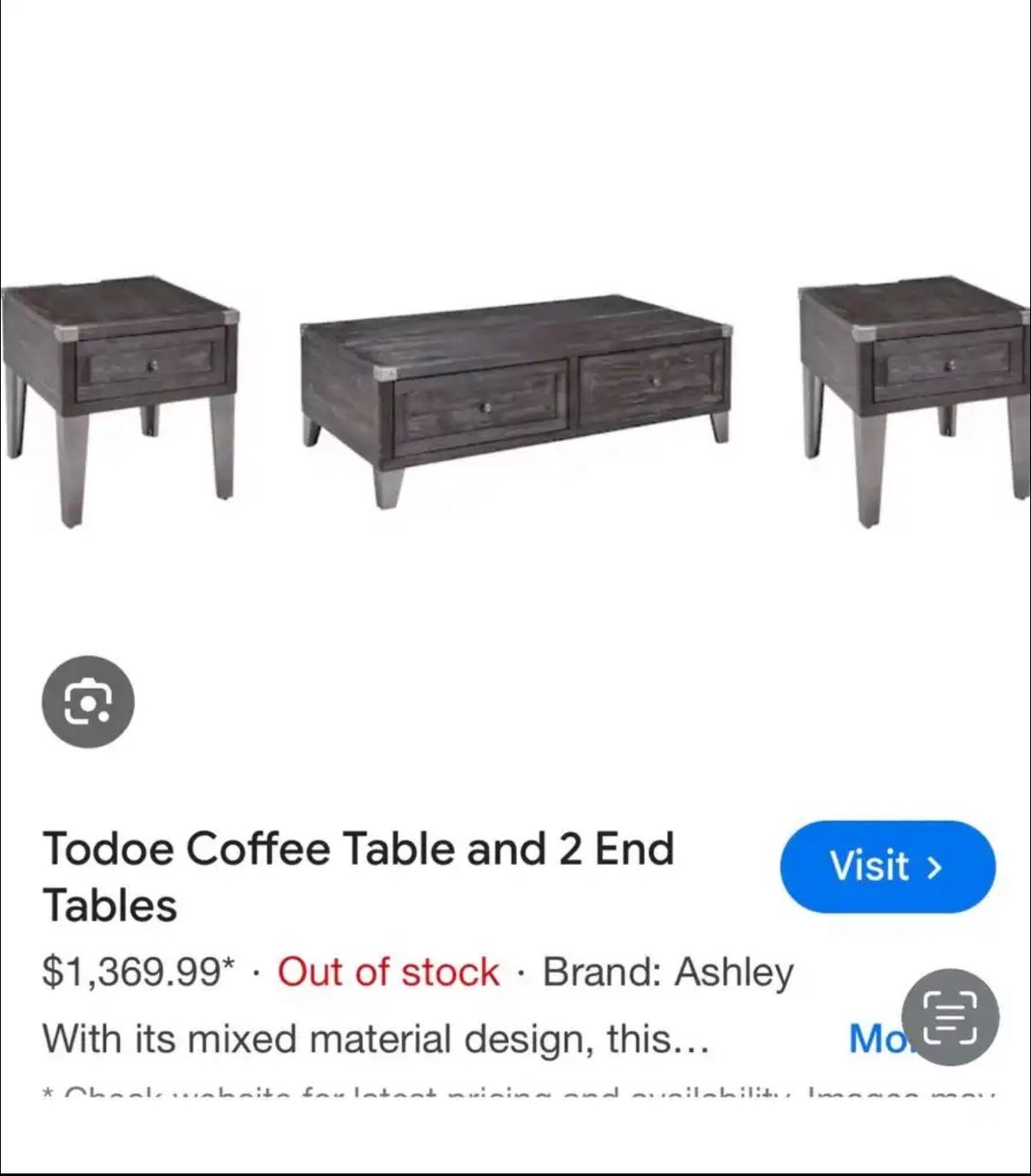 Coffee Lift Table & 2 End Tables