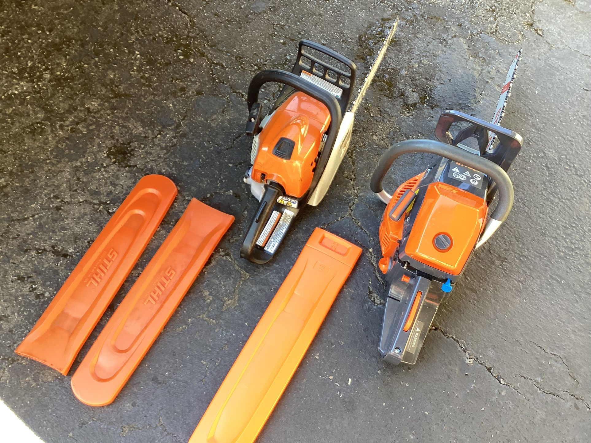 STIHL MS 171 16 Inch 31.8 cc and GThan 62cc 20 Inch Chainsaw Both Gas 2 Stroke Works Great