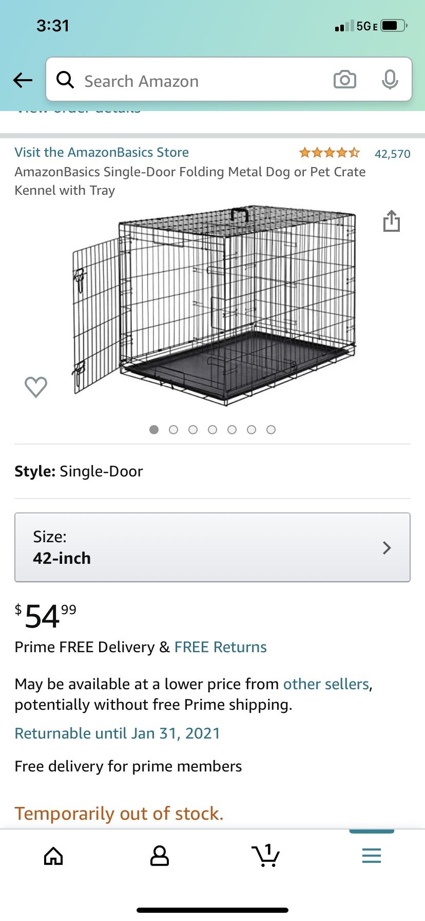 42” Collapsable Dog Crate NEW