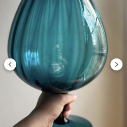 Vintage Empoil Blue Hand Blown Optic  Glass Vase