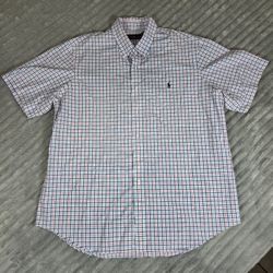 Ralph Lauren Shirt Mens 2XL Blue Pink Check Button Up Performance Cotton Casual