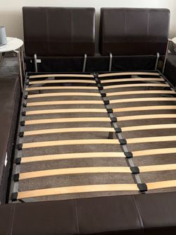 Dark Brown Faux Leather Bed Frame with Slats