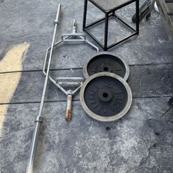 2. (50) Jack LALANNE Olympic 2 inch weights/ (7’) foot Olympic straight bar/one squat bar/one workout stand